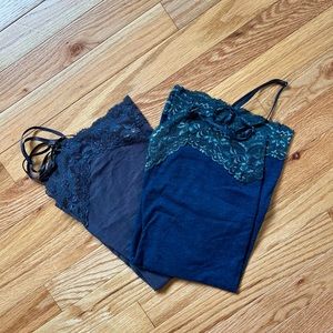 Gray and navy tank tops